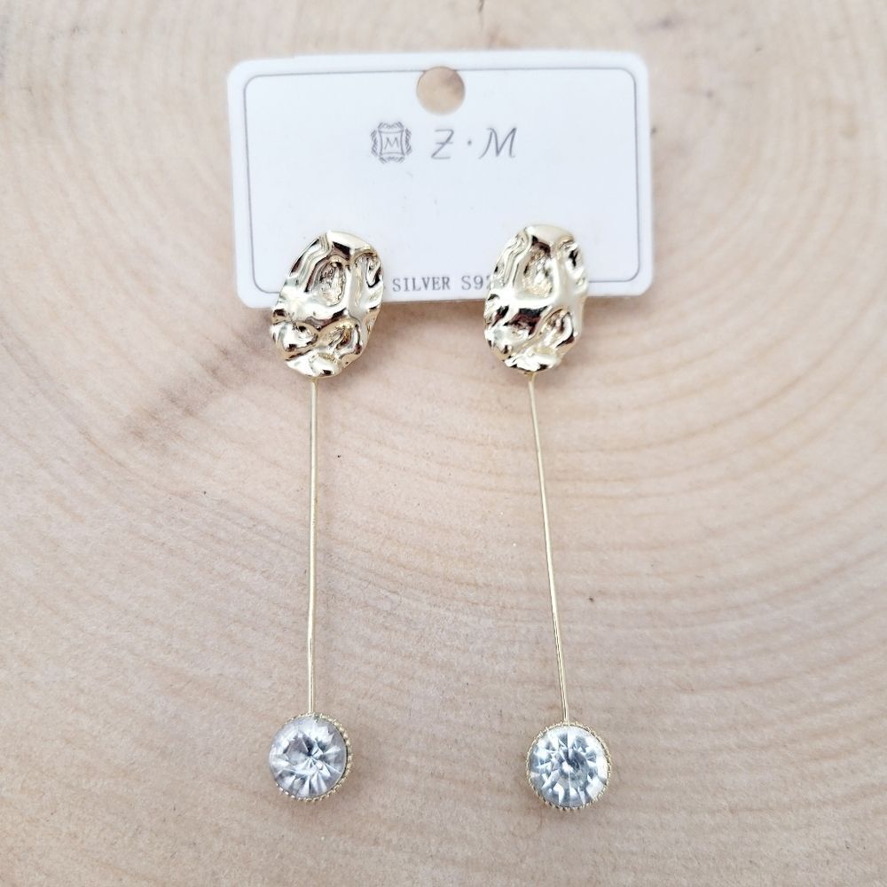 Brand New Gold Tone Big Rhinestone Earrings